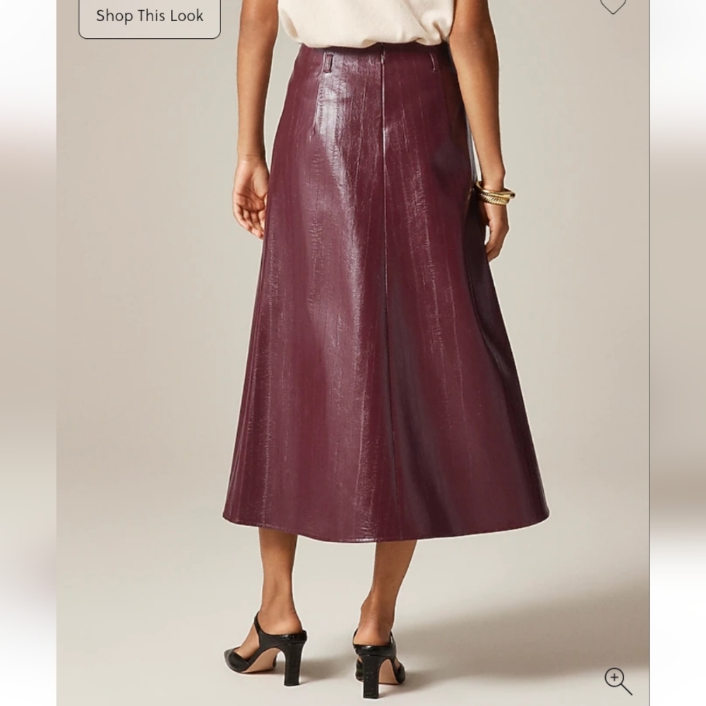 J. Crew Burgundy Faux Eel-skin Leather Midi Skirt - Picture 2 of 8